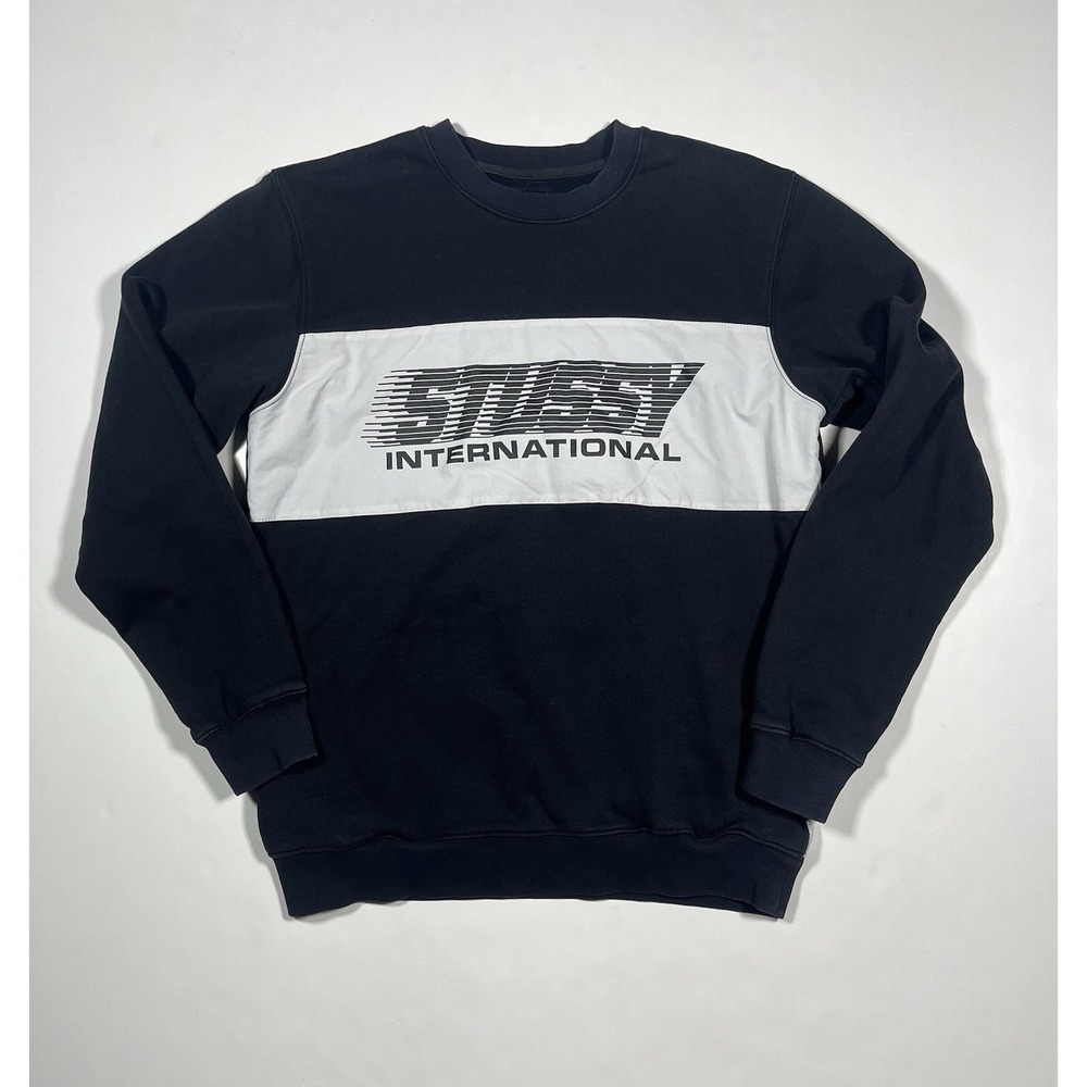 Stussy International Sweatshirt Mens Medium Black White Pullover Streetwear